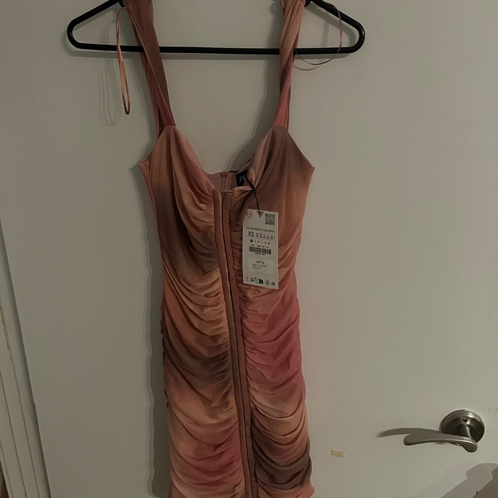 Zara Pink Ombre Ruched Dress
